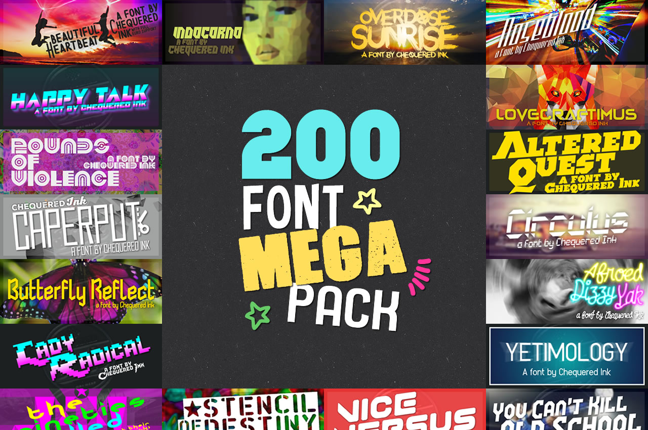 Download 200 Font Mega Pack - Chequered Ink