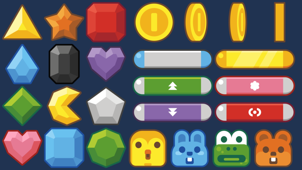 A preview image showing gems, coins, paddles and more animals.