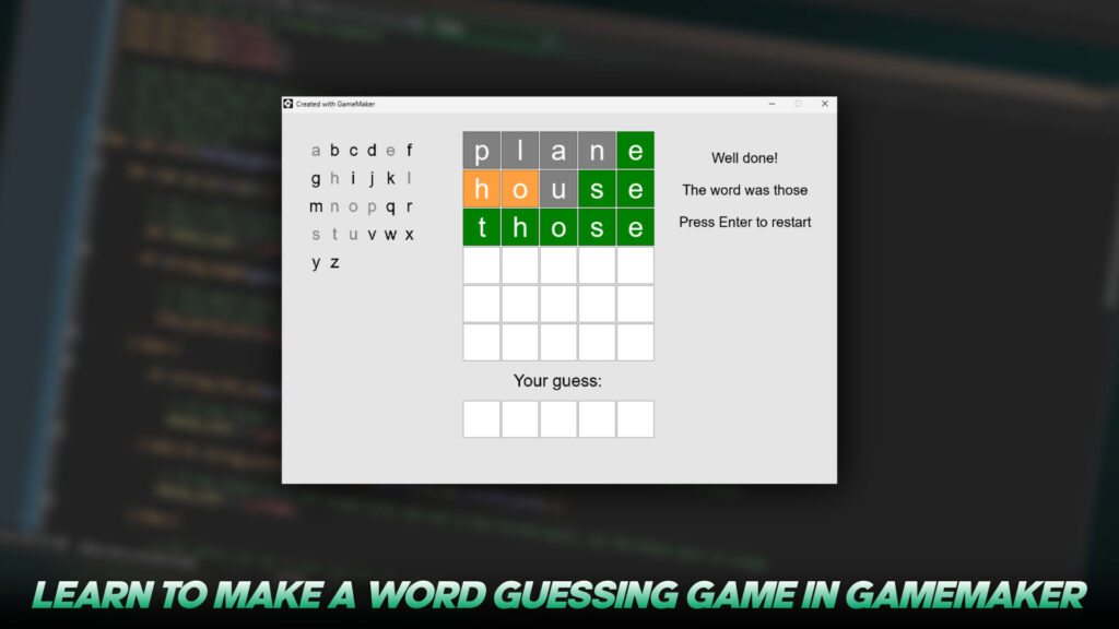 Learn to make a word guessing game in GameMaker